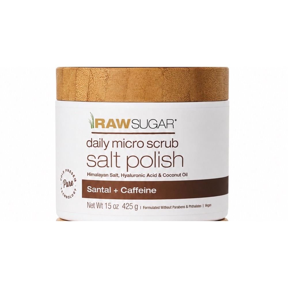 Raw Sugar Daily Micro Scrub Salt Polish Santal +‎ Caffeine 15 oz Himalayan Salt